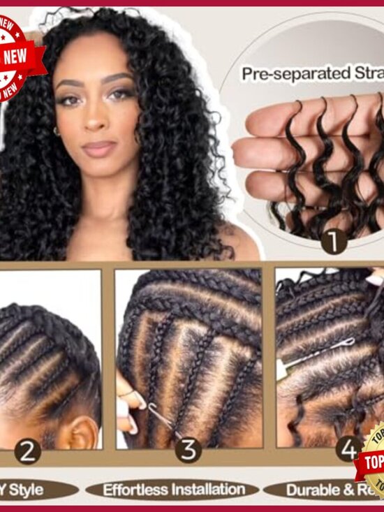 16 Inch Brazilian Virgin Deep Curly Crochet Hair Extensions, 60g Knotless main image 6